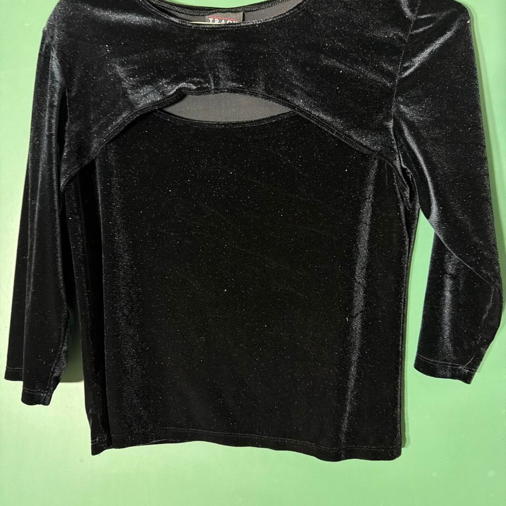 Tracy Evans Vintage Velvet Glitter Cutout Top Black Medium 331F618